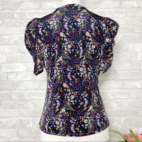 NWOT GENERATION LOVE Purple Velvet Floral Puffed Short Sleeve Blouse Size XS - Picture 3 of 12